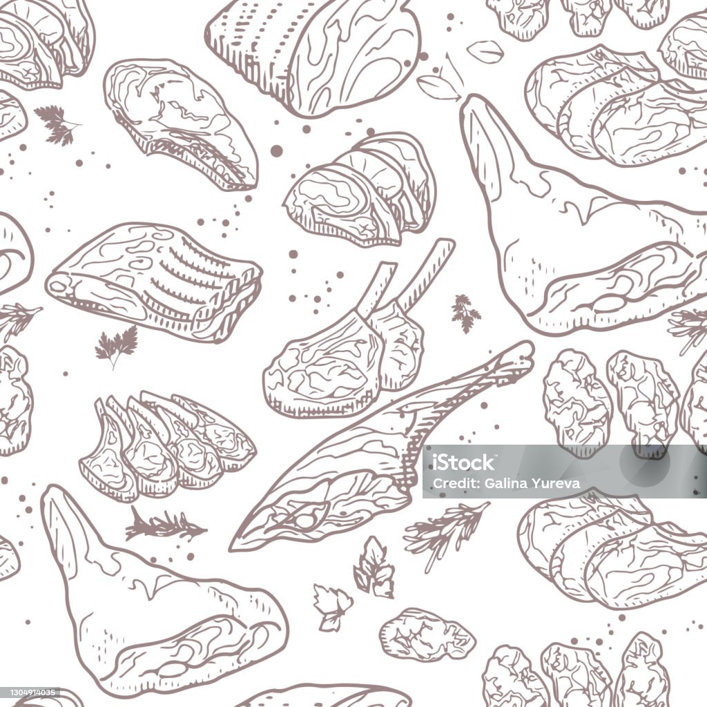 Meat Pattern Drawing Meat Vector Sketch Pattern Stock Illustration - Download Image Now ...