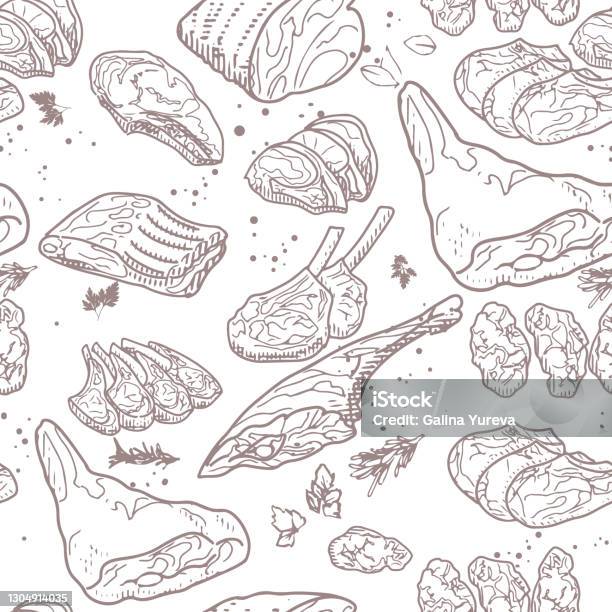 Beef Drawing Pattern Meat Vector Sketch Pattern Stock Illustration - Download Image Now ...