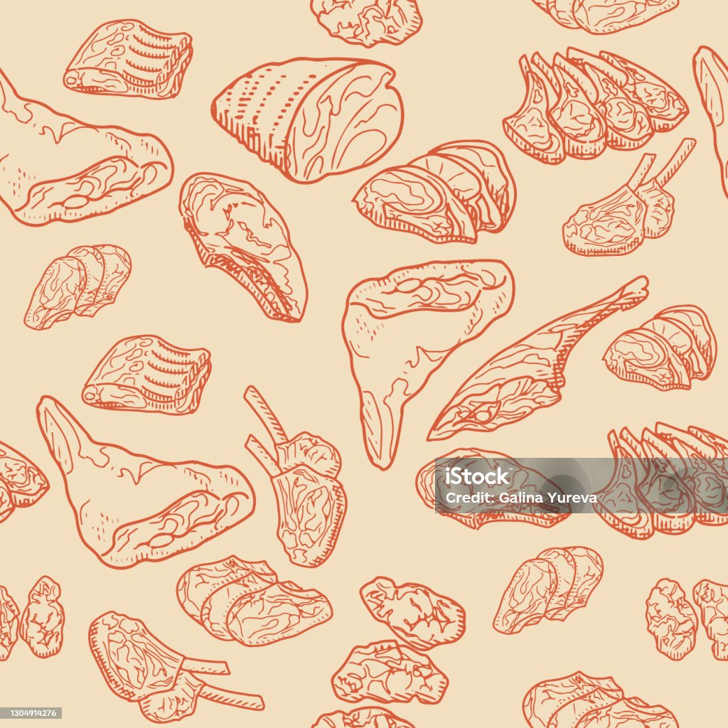 Meat Pattern Drawing Meat Vector Sketch Pattern Stock Illustration - Download Image Now ...