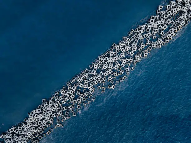 Aerial View of Protection Concrete Barriers in the Sea