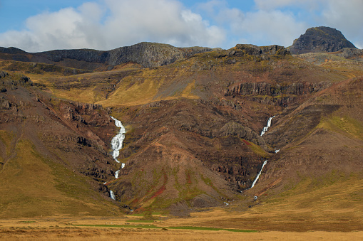 two waterfalls in Iceland nature