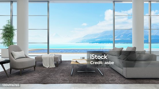 istock Summer Villa Interior with Pool and Sea View 1304916765