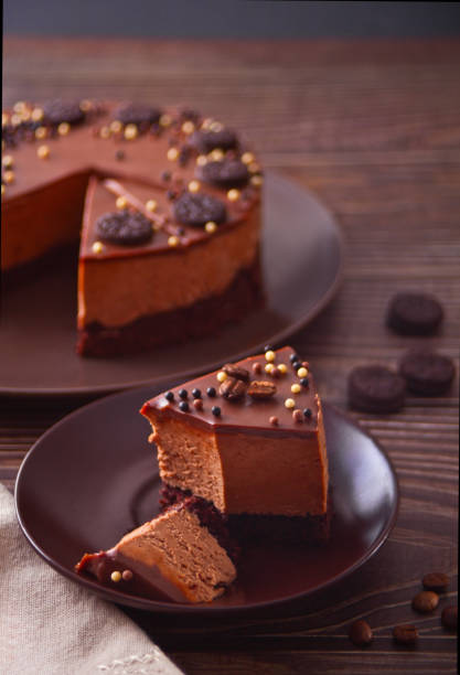 istock chocolate cheese cake on the wooden table 1304918146