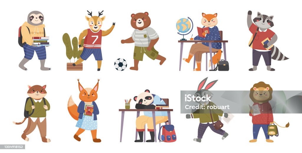 Animals Students Funny Collection In Cartoon Smart Animals Students On  Education Writing Stock Illustration - Download Image Now - iStock