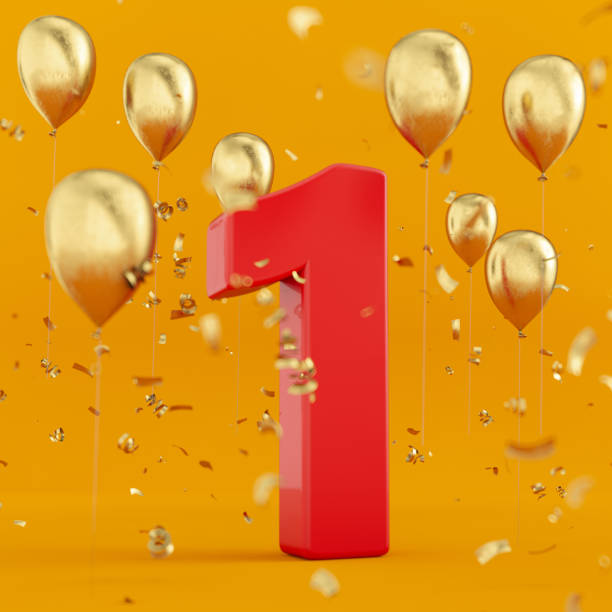 istock Number 1 with Balloons and Confetti 1304918697