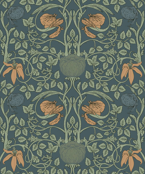 Floral vintage seamless pattern for retro wallpapers. Enchanted Vintage Flowers.  Arts and Crafts movement inspired. Design for wrapping paper, wallpaper. vector art illustration