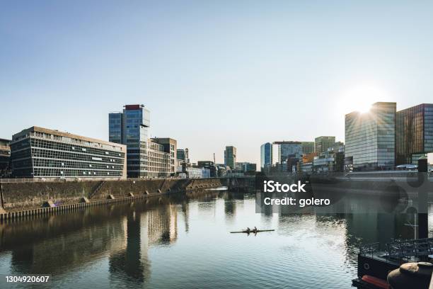 Media Harbor In Dusseldorf At Late Summer Afternoon Stock Photo - Download Image Now