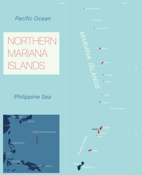 illustrations, cliparts, dessins animés et icônes de nothern mariana islands carte modifiable détaillée - îles mariannes du nord
