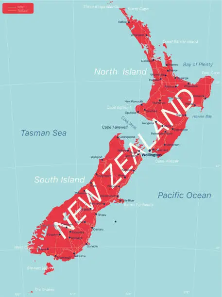 Vector illustration of New Zealand detailed editable map