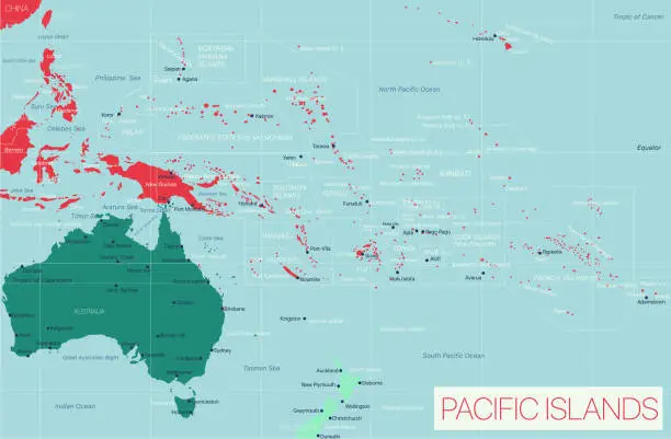 Vector illustration of Pacific Island detailed editable map