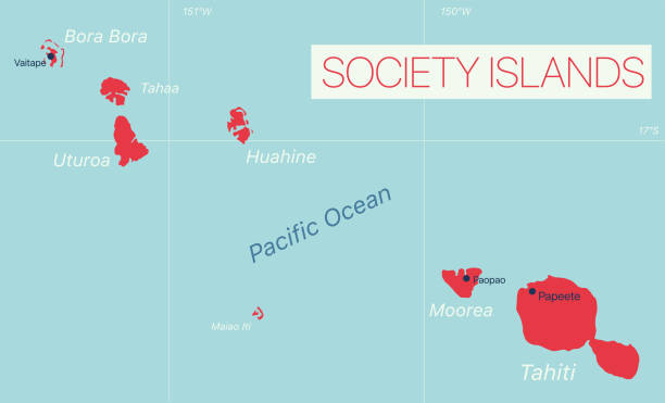 Mappa modificabile dettagliata delle Isole della Società - illustrazione arte vettoriale