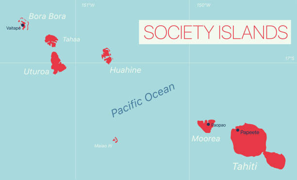 ilustrações, clipart, desenhos animados e ícones de mapa editável detalhado das ilhas da sociedade - marquesas islands