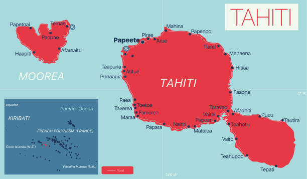 Mappa modificabile dettagliata di Tahiti - illustrazione arte vettoriale