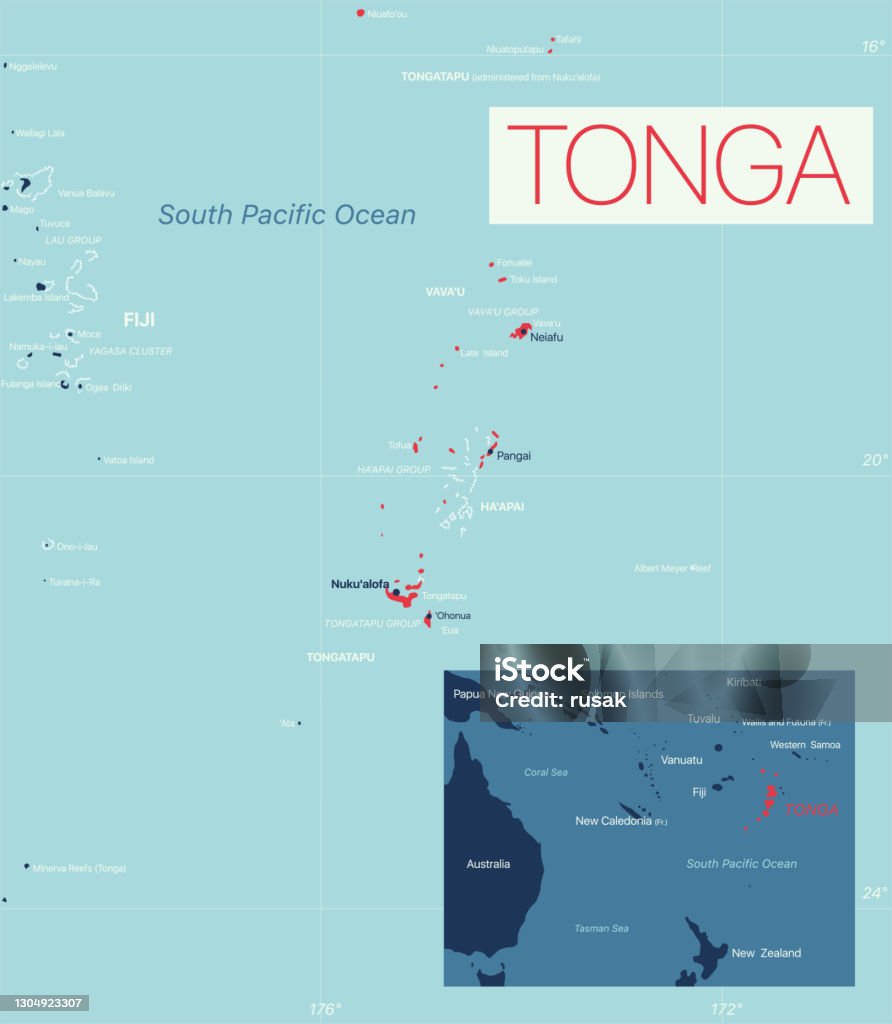 Tonga Map. Simple Tonga Detailed Editable Map Stock Illustration - Download Image Now ...