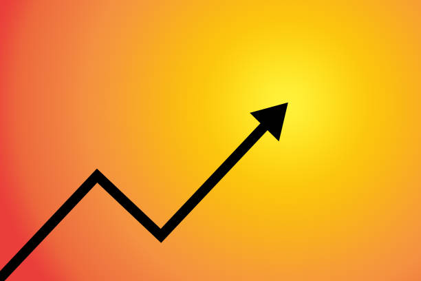 Graph with arrow on gradient orange background for a concept of success