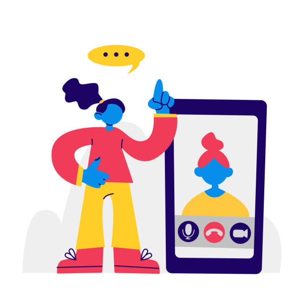 istock Woman and video chat, call app on smartphone. Vector flat stock illustration with female person. Video call, woman on smartphone screen. Concept: education, remote work, online study, web, internet 1304924950