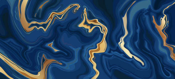 illustrations, cliparts, dessins animés et icônes de fond abstrait bleu de marbre. texture marbrée indigo liquide avec motif tourbillons dorés - turquoise wall textured backgrounds