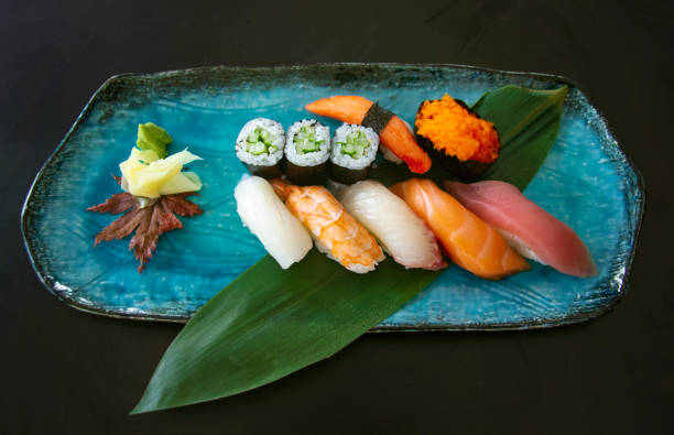 istock varieties of common fresh sushi menu 1304925119