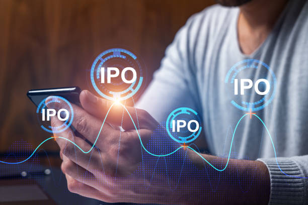 istock Man using phone. Hands typing smartphone. Double exposure with ipo hologram. Close up. Financial graph and analysis concept. Investment. 1304926153