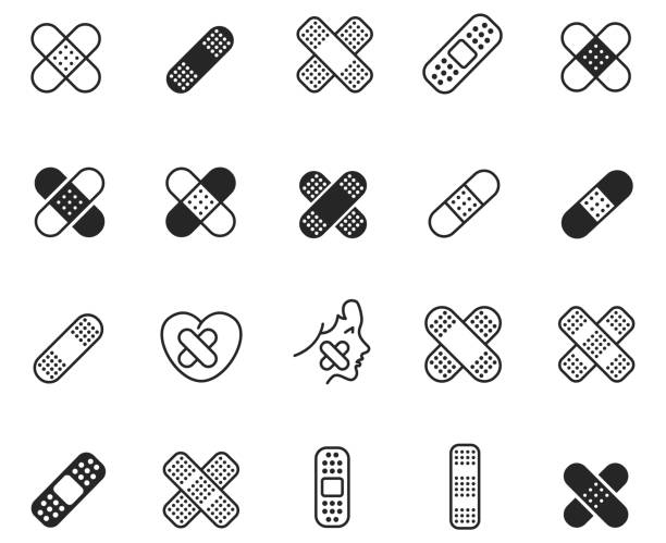 ilustrações de stock, clip art, desenhos animados e ícones de band aid icon set - bandage