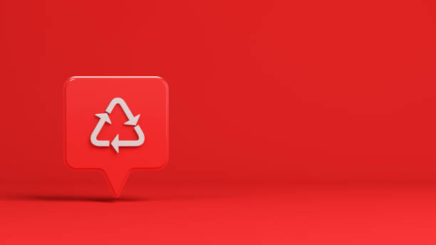 Red and white-colored bubble recycling concept on red-colored background