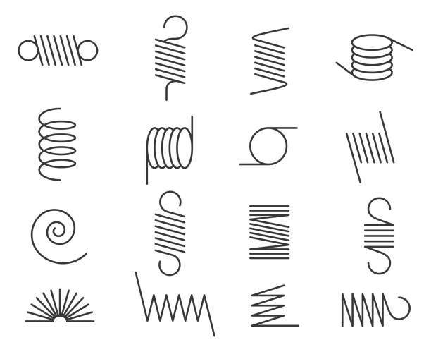 Metal spring vector set Metal spring vector set curled up stock illustrations