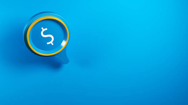 istock Blue dollar symbol and blue colored pointer sign on blue background 1304927680