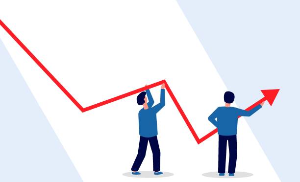 istock People holding graphic line during the economic crisis and try to change the trend. Concept vector illustration. Bankruptcy and income decrease in business, professional consultant help 1304929035