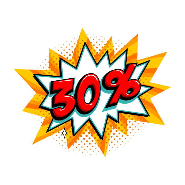 ilustrações de stock, clip art, desenhos animados e ícones de comic yellow sale bang balloon - pop art style discount promotion banner. vector illustration - bubble large percentage sign symbol