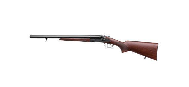istock Classic trigger double-barreled hunting rifle on a white  background. Smooth-bore hunting rifle. 1304930405