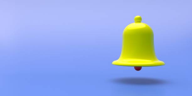 istock Notification bell icon yellow color on blue background, copy space. 3d illustration 1304930762