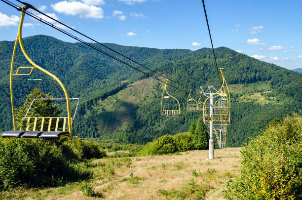 Old ski lift in the Carpathians, Ukraine.