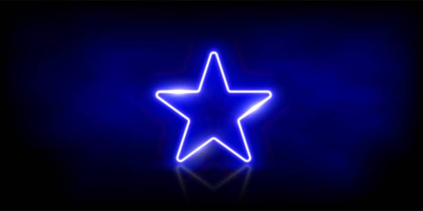 istock Glowing neon blue star with sparkles in fog abstract background. Electric light frame. Geometric fashion design vector illustration. Empty minimal abstract art decoration 1304932883