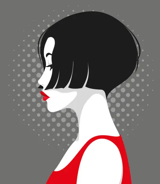 Vector illustration of Beautiful young woman with stylish hair, profile