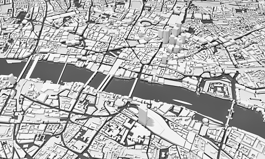 Aerial view of London, River Thames, London to Westminster Bridge