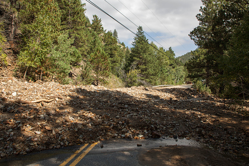 In Boulder, Colorado's Left Hand Canyon landslides covered the road during flooding in Left Hand Creek after days of heavy September 2013 rains.
