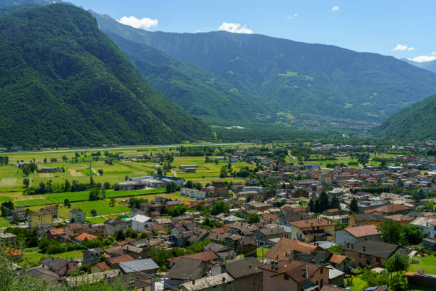 istock Panoramic view of Valtellina from Ardenno at summer 1304938132