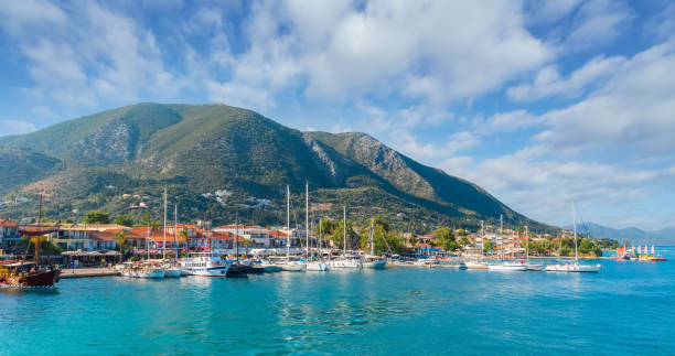 Landscape with Nydri harbour and village, Lefkada, Greece