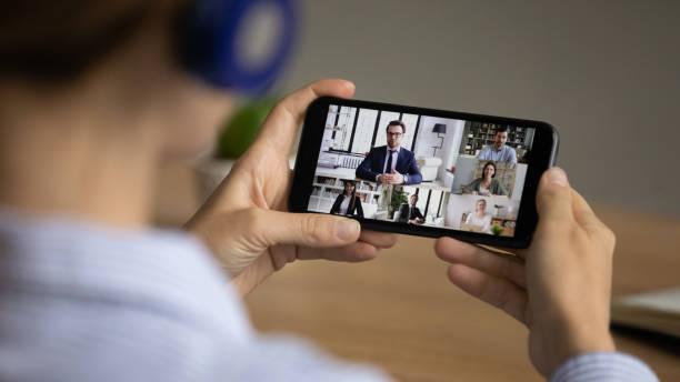 istock Woman talk on video call with diverse colleagues 1304943844