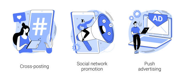 illustrazioni stock, clip art, cartoni animati e icone di tendenza di promozione multimediale illustrazioni vettoriali concettuali astratte. - connection social media marketing internet