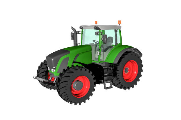 Green tractor isolated on white backgorund stock photo
