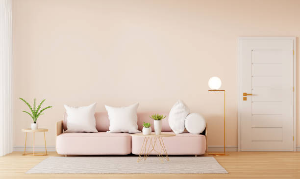 istock Sofa in brown living room interior with free space, 3D rendering 1304948865