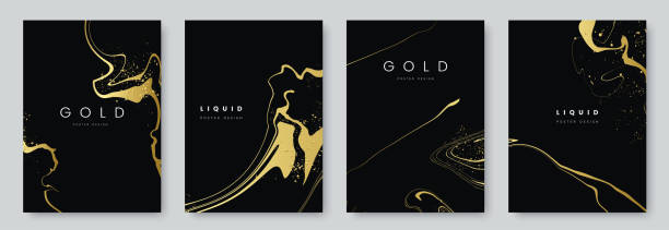 Abstract minimalist poster collection with golden smooth thin ink lines on black background. luxury banner design. A4 size. Ideal for flyer, packaging, invitation, cover, business card. Vector eps 10 Abstract minimalist poster collection with golden smooth thin ink lines on black background. luxury banner design. A4 size. Ideal for flyer, packaging, invitation, cover, business card. Vector eps 10 black and gold business cards stock illustrations