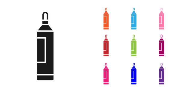 흰색 배경에 격리된 블랙 마커 펜 아이콘입니다. 다채로운 아이콘을 설정합니다. 벡터 - highlighter felt tip pen underline pen stock illustrations