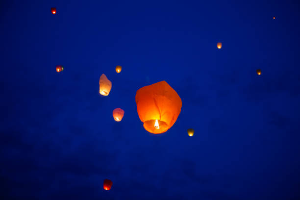 istock The Chinese lantern flies up highly in the sky. 1304954676