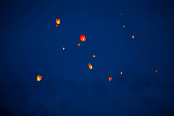 istock The Chinese lantern flies up highly in the sky. 1304954807