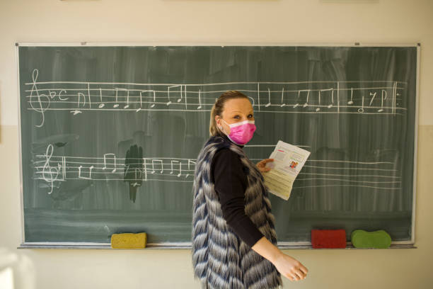 istock Professor of music teaching at school after lockdown 1304958546