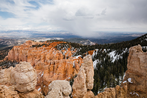 High angle view of sandstone hoodoos in Bryce Canyon National Park in Utah