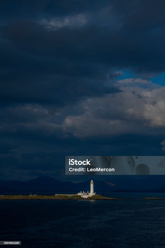 Musdile Lighthouse Island photographed in Scotland, in Europe. Picture made in 2019. Biodiversity Stock Photo