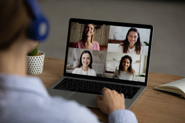istock Woman talk on video call with girlfriends 1304963533